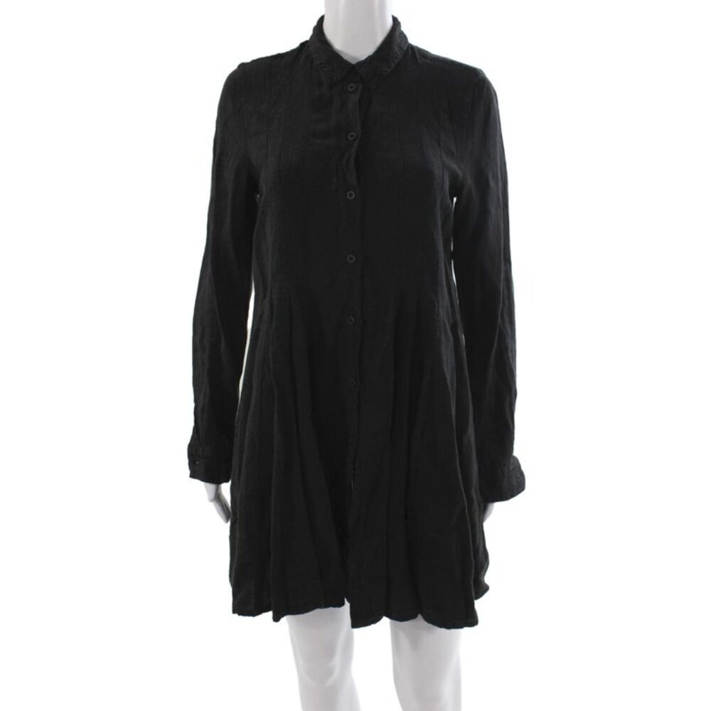 Elemente Clemente Womens Tunic Button Up Black Linen Long Sleeve Size 0
